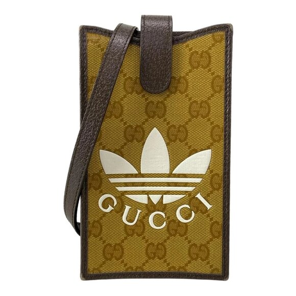 GUCCI Crystal GG Light Brown White Dark Brown Coated Canvas Leather - Picture 1 of 16